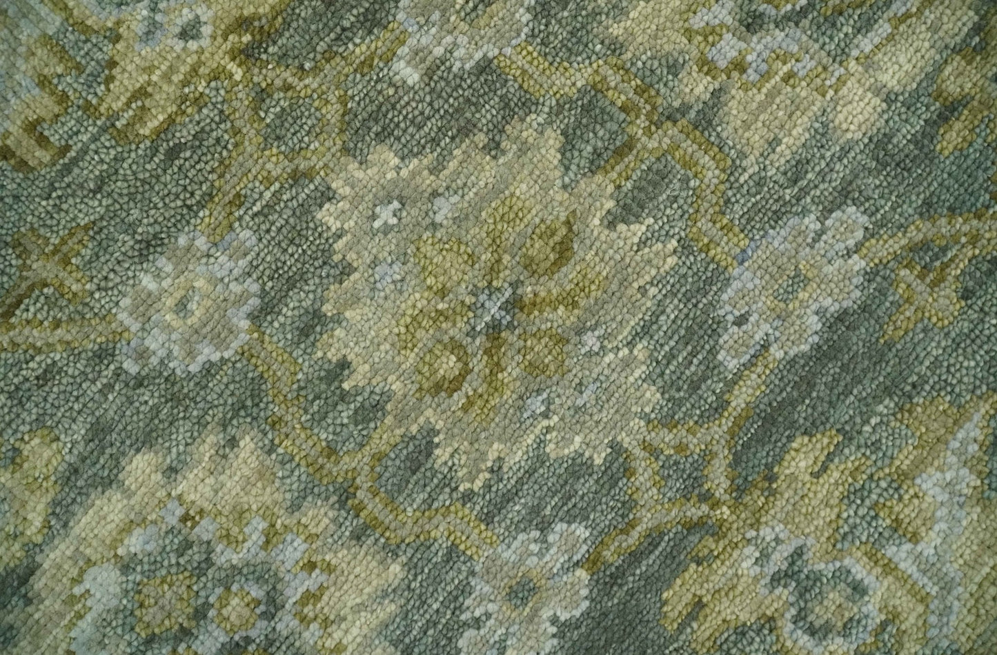 Custom Made Green, Silver and Olive Hand knotted Traditional Oushak Wool Area Rug