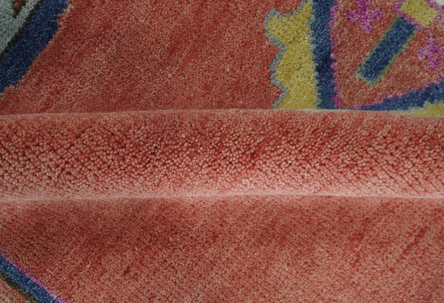 Custom Made Hand Knotted Dark Peach and Silver Traditional Wool Rug