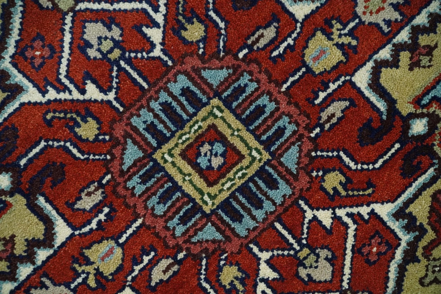 Custom Made Hand Knotted Multi Size Large Olive, Blue, Ivory and Rust Traditional Wool Rug