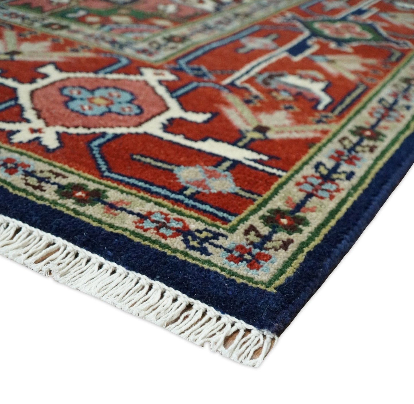 Custom Made Hand Knotted Multi Size Large Olive, Blue, Ivory and Rust Traditional Wool Rug
