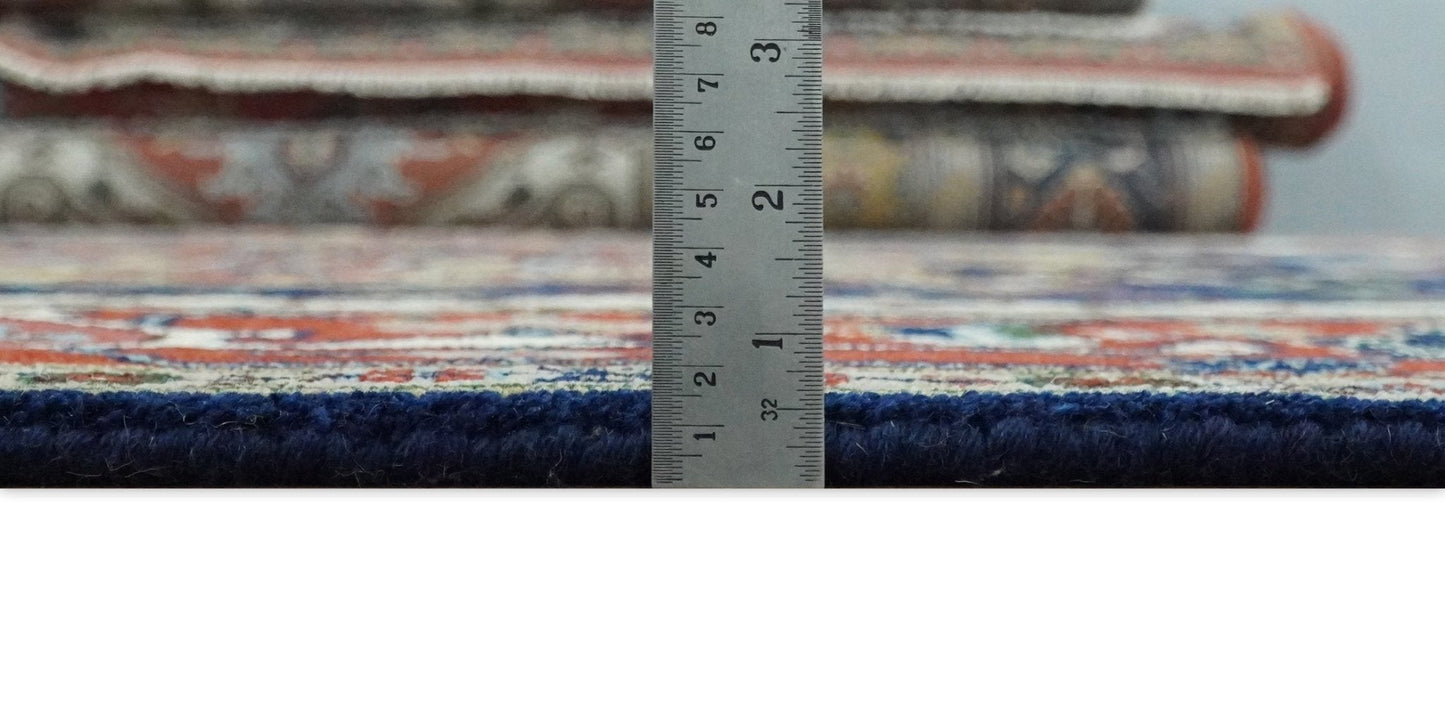 Custom Made Hand Knotted Multi Size Large Olive, Blue, Ivory and Rust Traditional Wool Rug