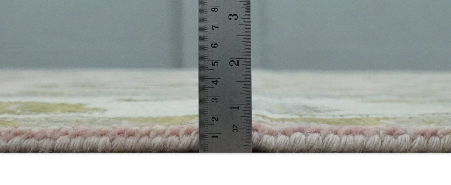 Custom Made Hand Knotted Peach, Ivory and Olive Traditional Style Wool Area Rug