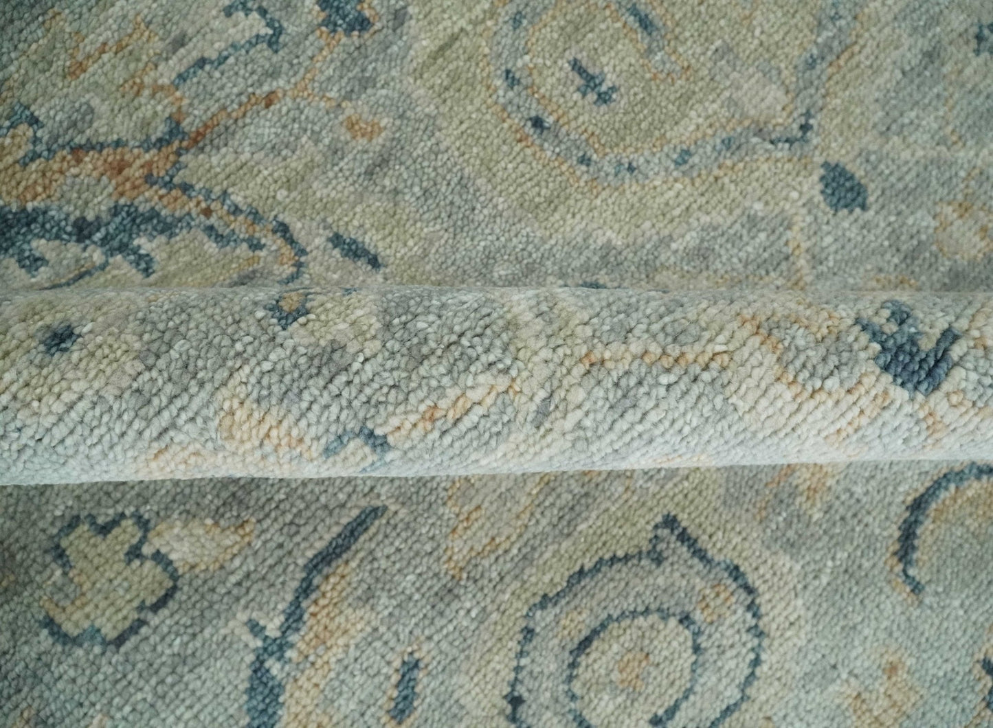 Custom Made Hand Knotted Silver and Blue Traditional Oushak Wool Rug