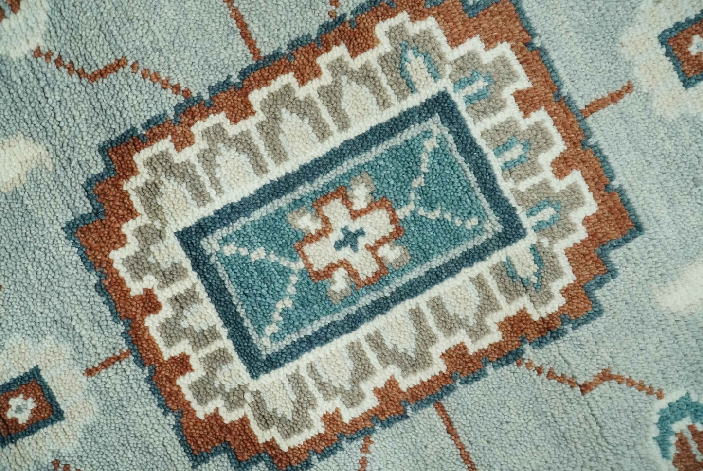 Custom Made Hand Knotted Silver, Teal, Ivory and Brown Traditional Oriental Oushak wool area Rug