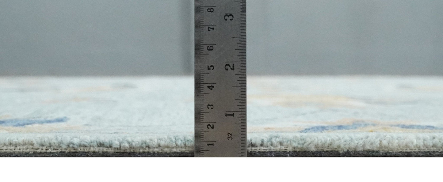 Custom Made Hand Tufted Gray, Peach and Blue Traditional Floral Antique Style Rug