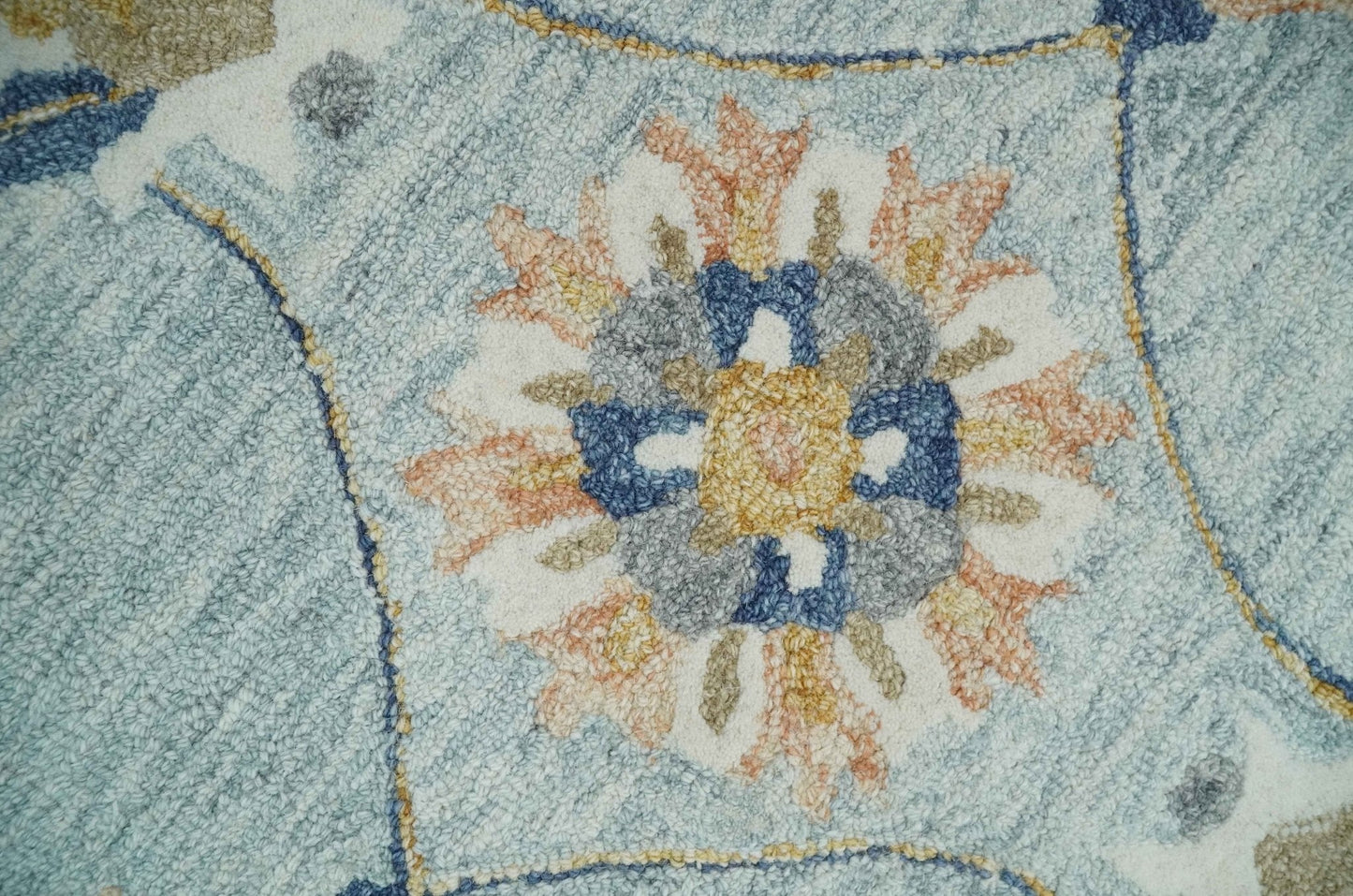 Custom Made Hand Tufted Gray, Peach and Blue Traditional Floral Antique Style Rug