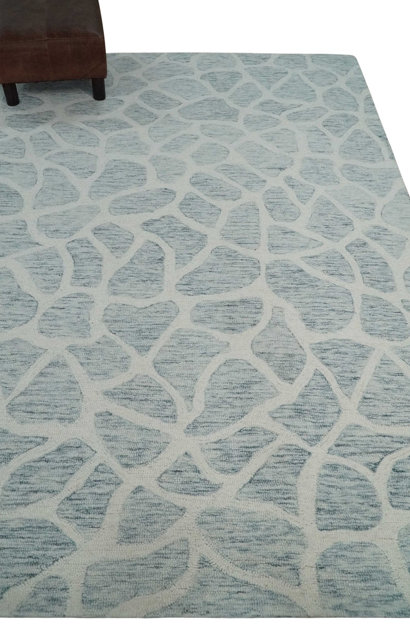 Custom Made Hand Tufted Ivory and Gray mosaic Pattern wool Area Rug