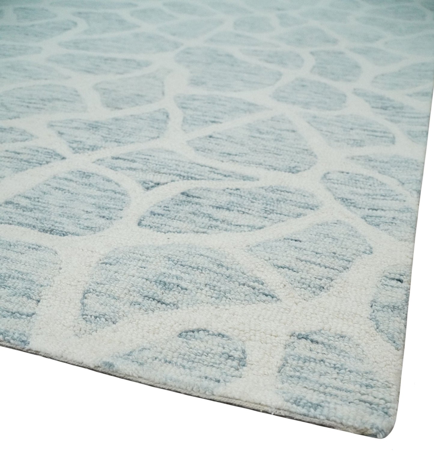 Custom Made Hand Tufted Ivory and Gray mosaic Pattern wool Area Rug