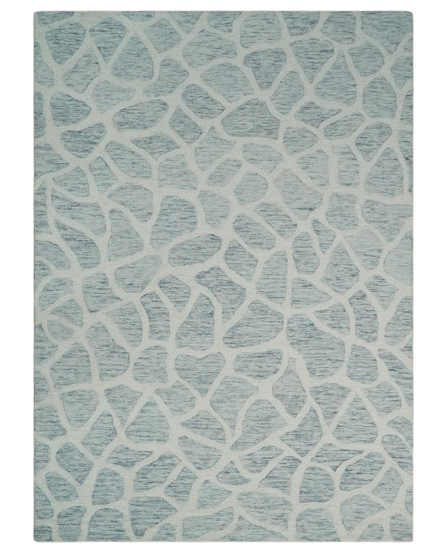 Custom Made Hand Tufted Ivory and Gray mosaic Pattern wool Area Rug