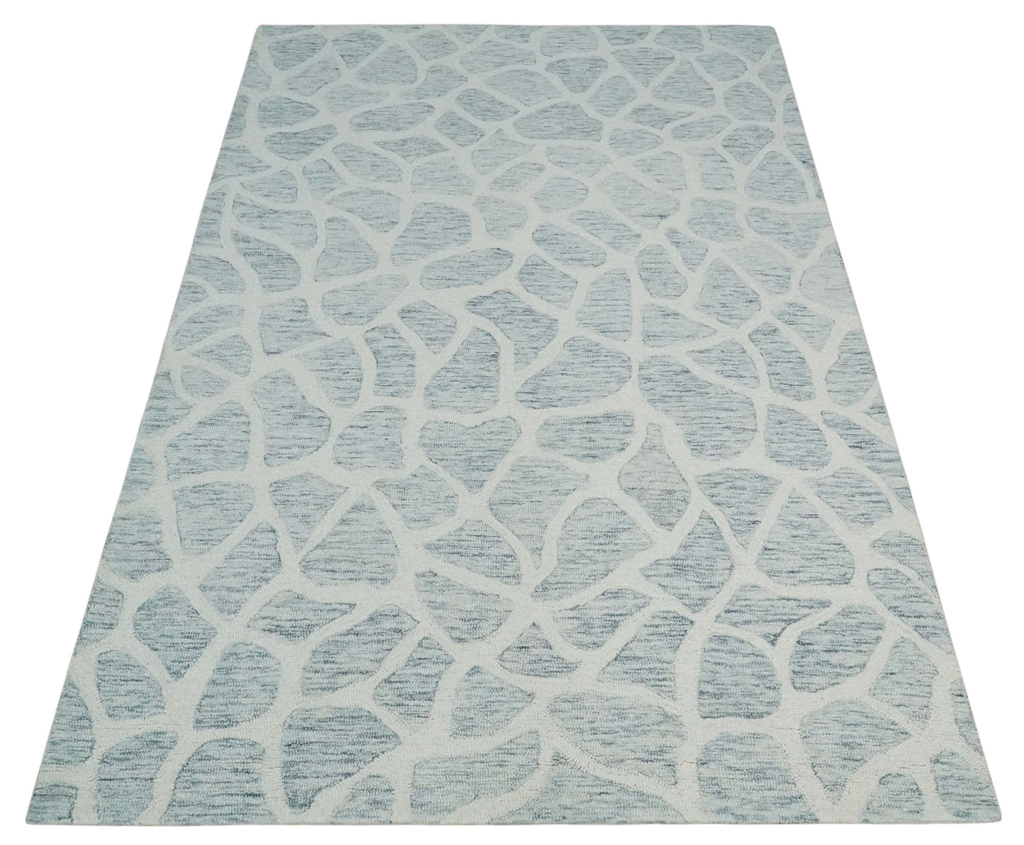Custom Made Hand Tufted Ivory and Gray mosaic Pattern wool Area Rug
