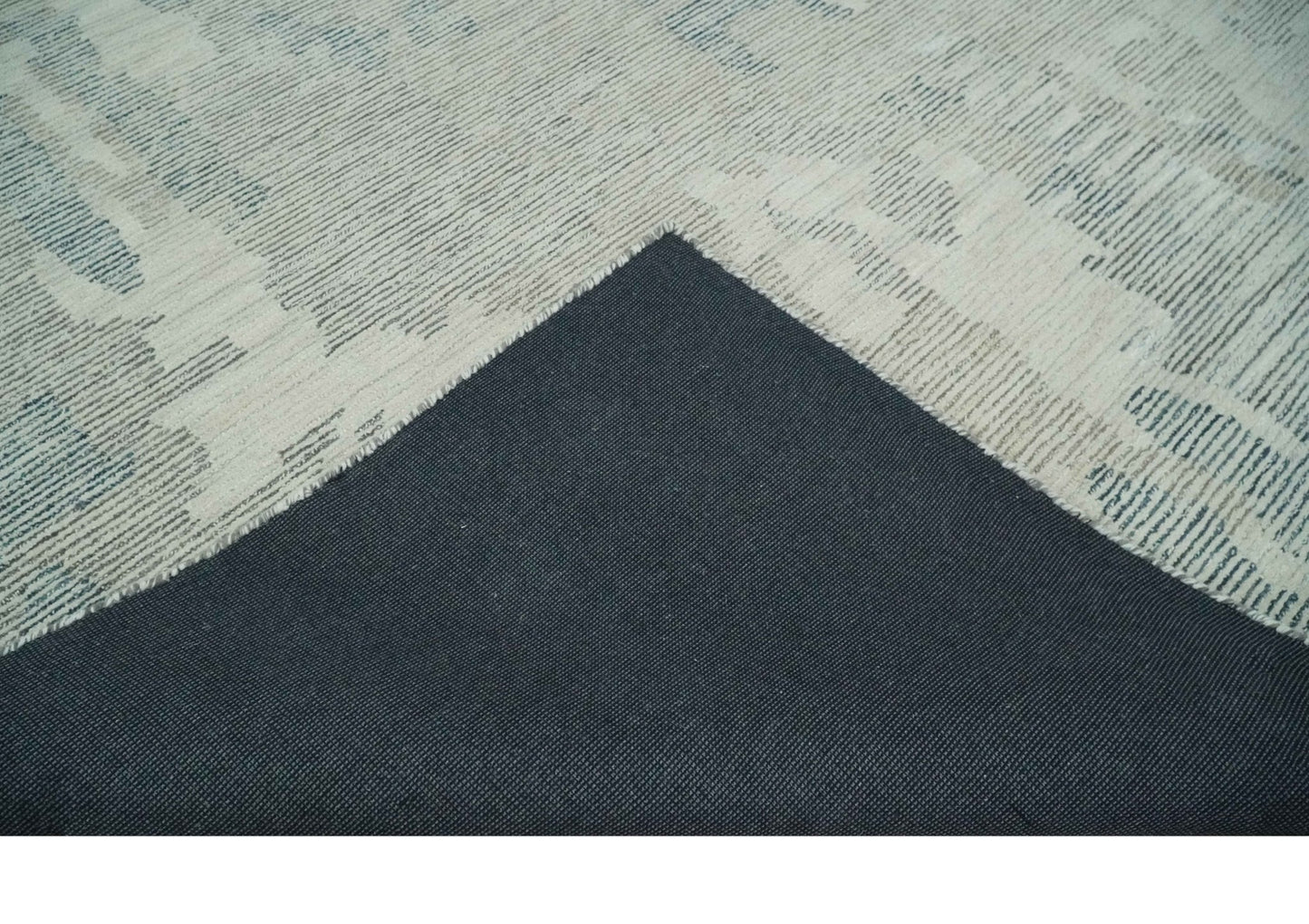 Custom Made Hand Tufted Ivory, Beige and Charcoal Modern Abstract Design Rug