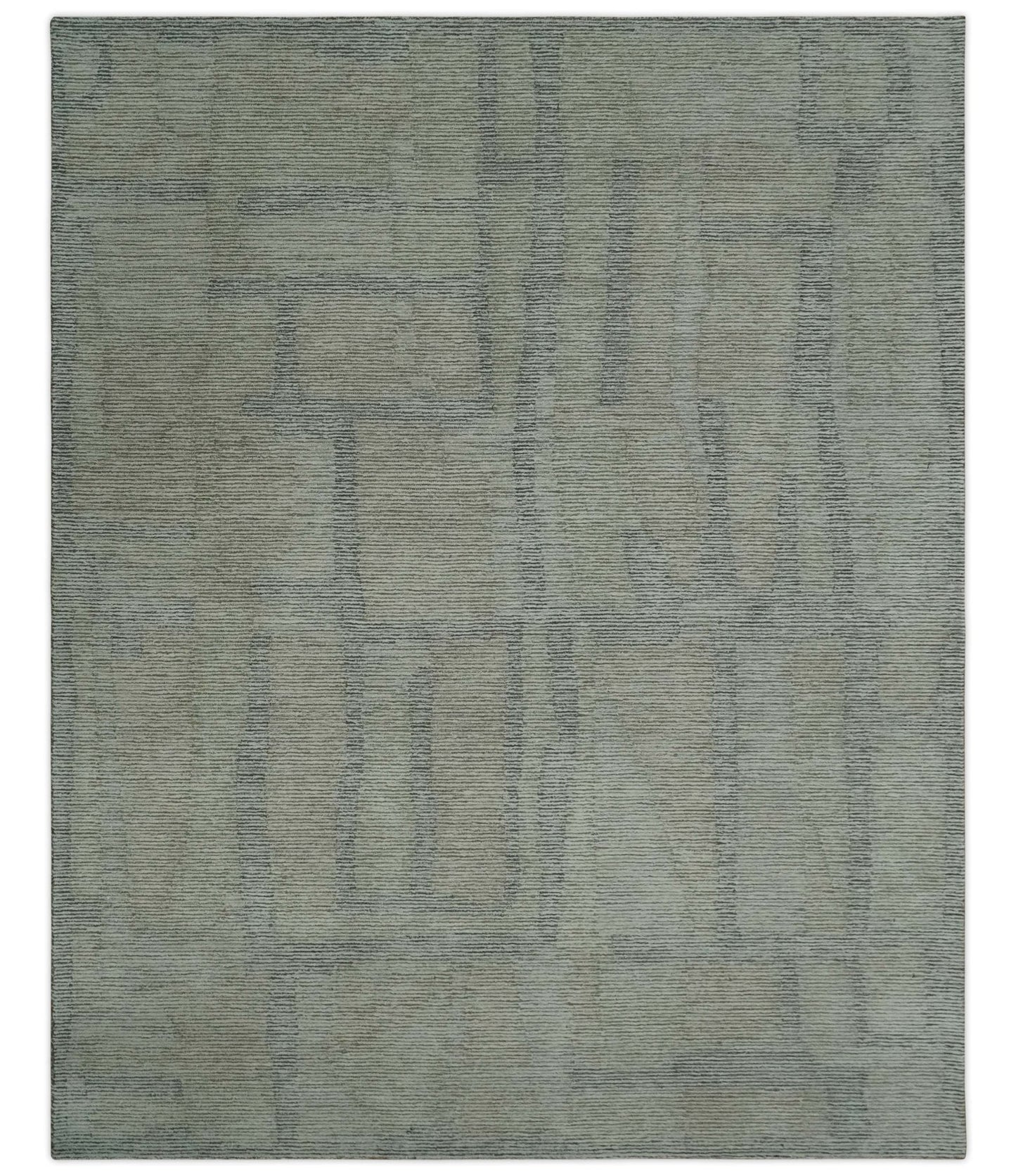 Custom Made Hand Tufted Ivory, Olive and Charcoal Modern Abstract Stripes Design Rug