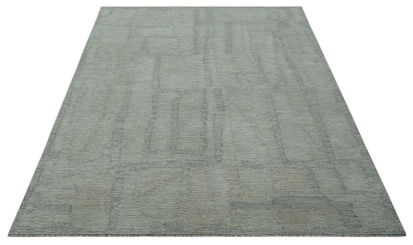 Custom Made Hand Tufted Ivory, Olive and Charcoal Modern Abstract Stripes Design Rug