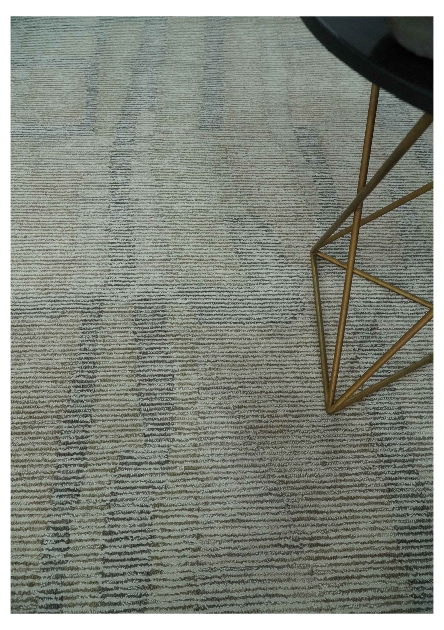 Custom Made Hand Tufted Ivory, Olive and Charcoal Modern Abstract Stripes Design Rug