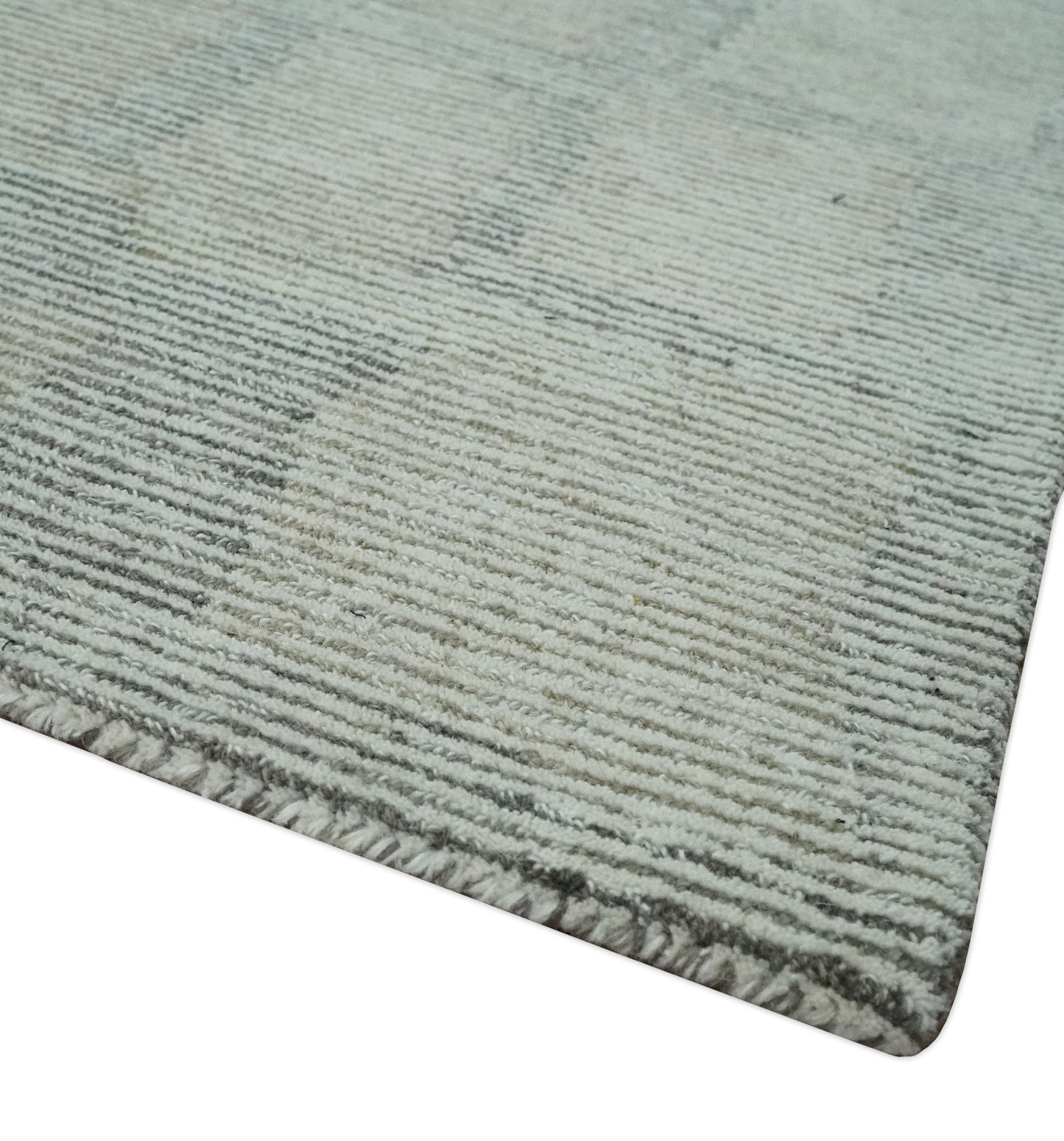 Custom Made Hand Tufted Ivory, Olive and Charcoal Modern Abstract Stripes Design Rug