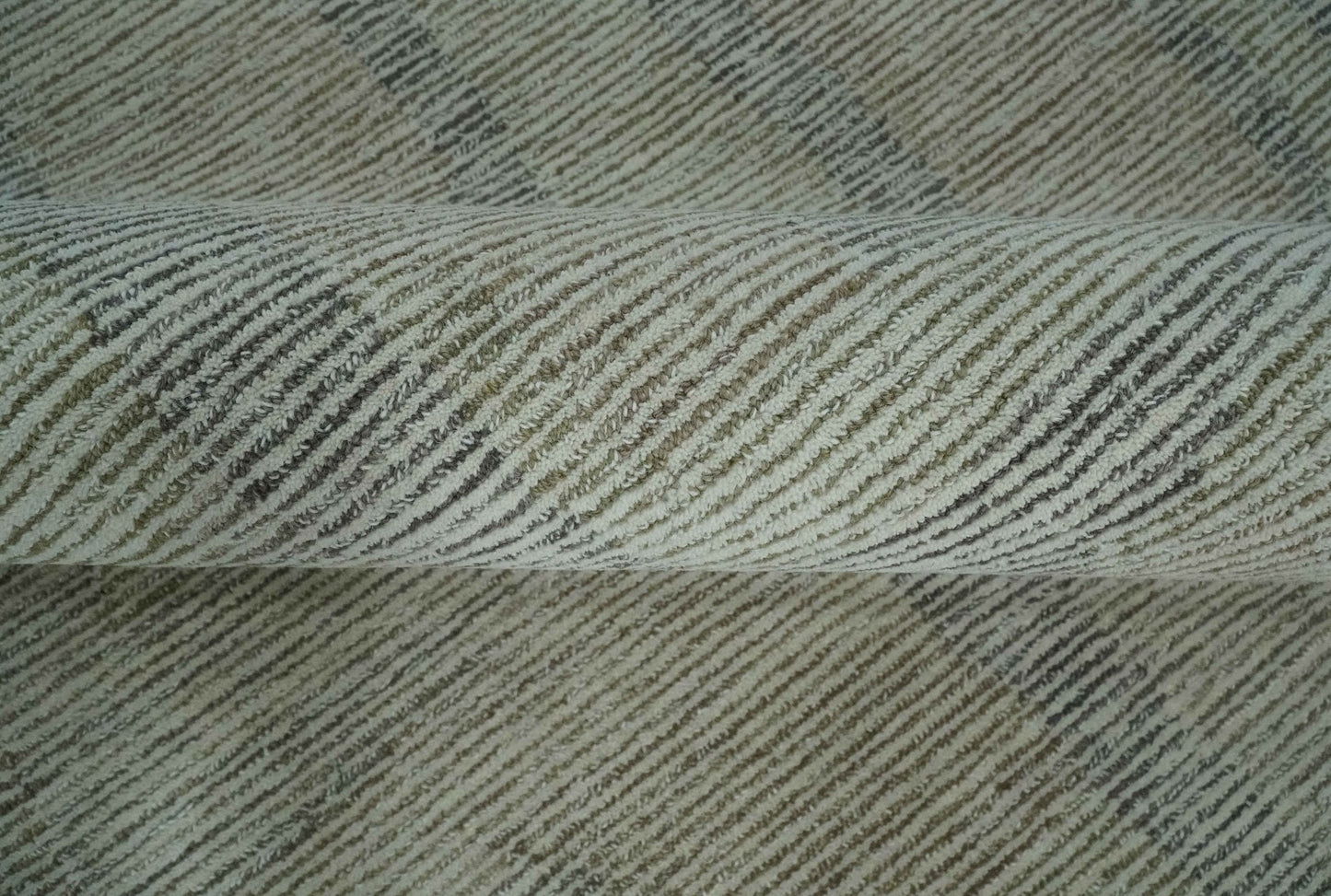 Custom Made Hand Tufted Ivory, Olive and Charcoal Modern Abstract Stripes Design Rug