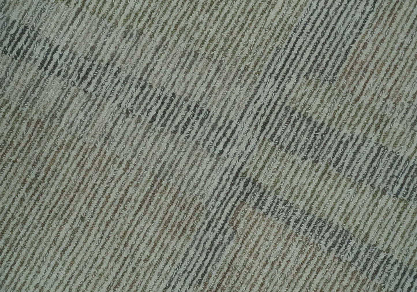 Custom Made Hand Tufted Ivory, Olive and Charcoal Modern Abstract Stripes Design Rug