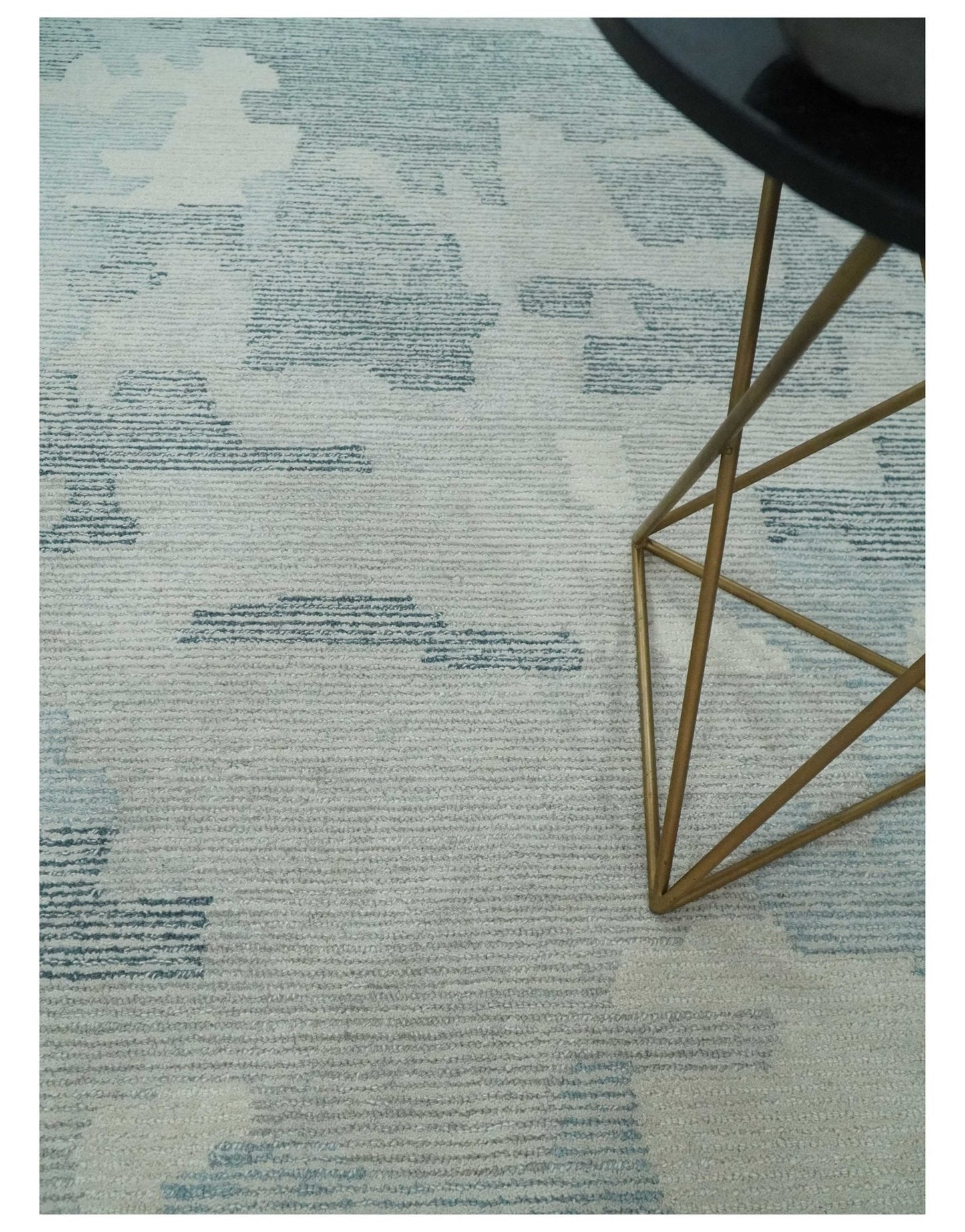 Custom Made Hand Tufted Ivory, Silver, Gray and Charcoal Modern Abstract Design Rug