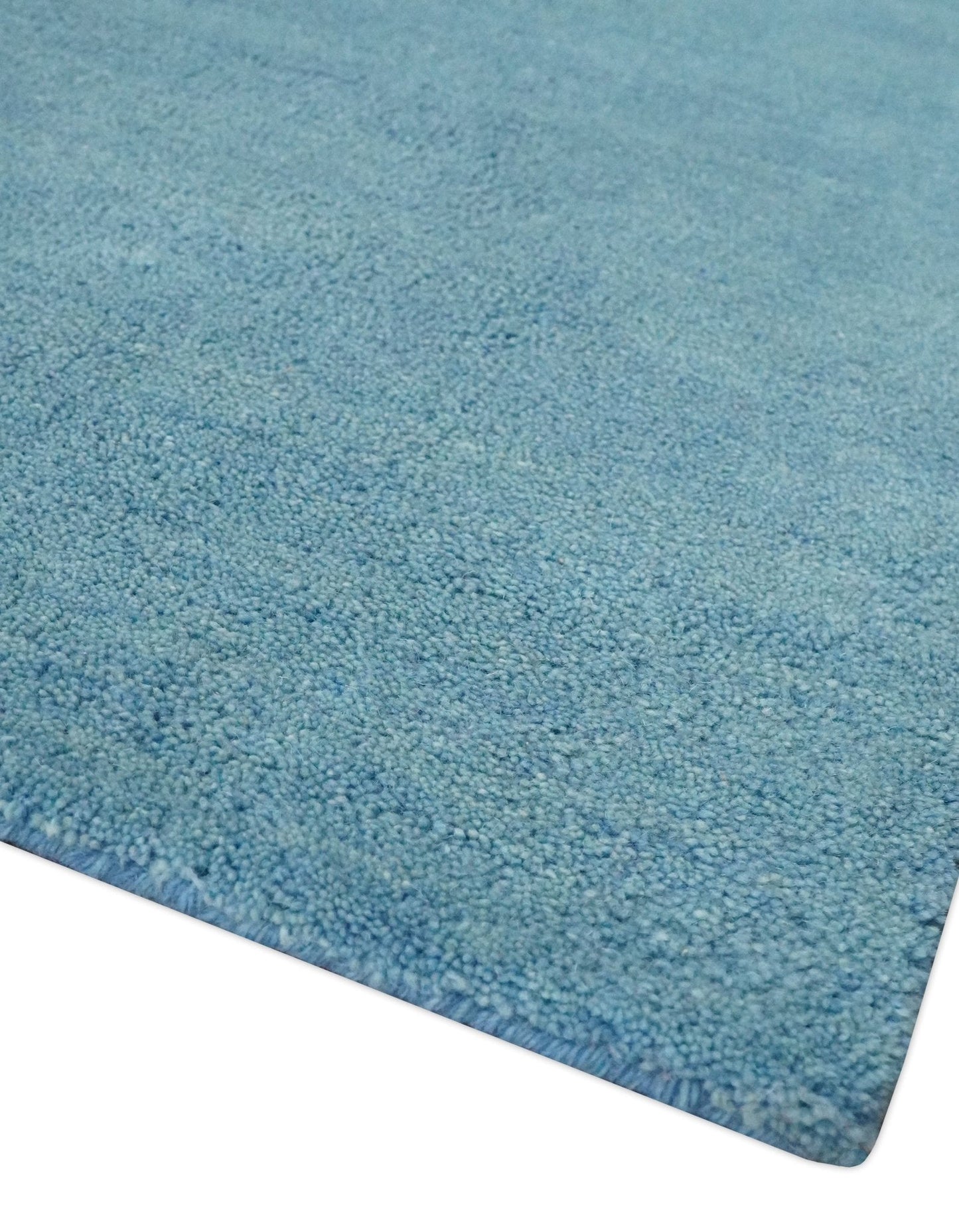 Custom Made Hand Tufted Solid Plane Light Blue Woolen wool Area Rug