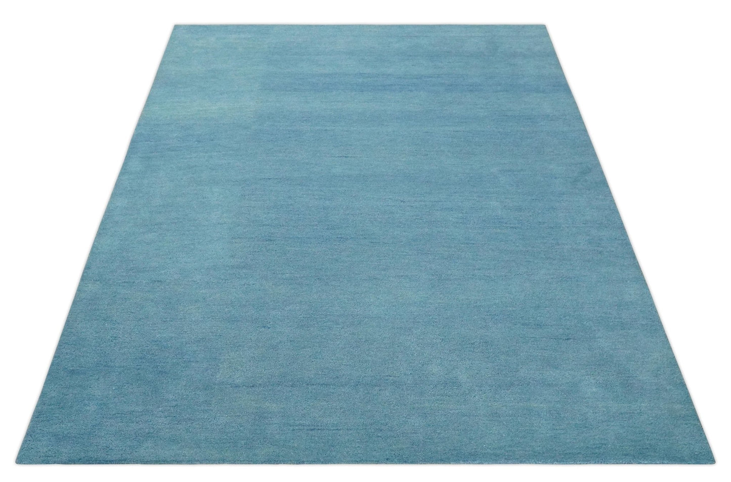 Custom Made Hand Tufted Solid Plane Light Blue Woolen wool Area Rug