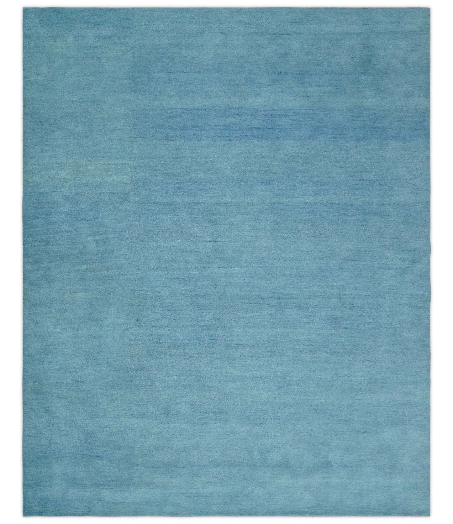 Custom Made Hand Tufted Solid Plane Light Blue Woolen wool Area Rug