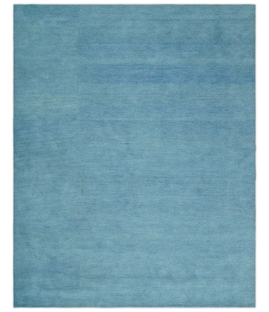 Custom Made Hand Tufted Solid Plane Light Blue Woolen wool Area Rug