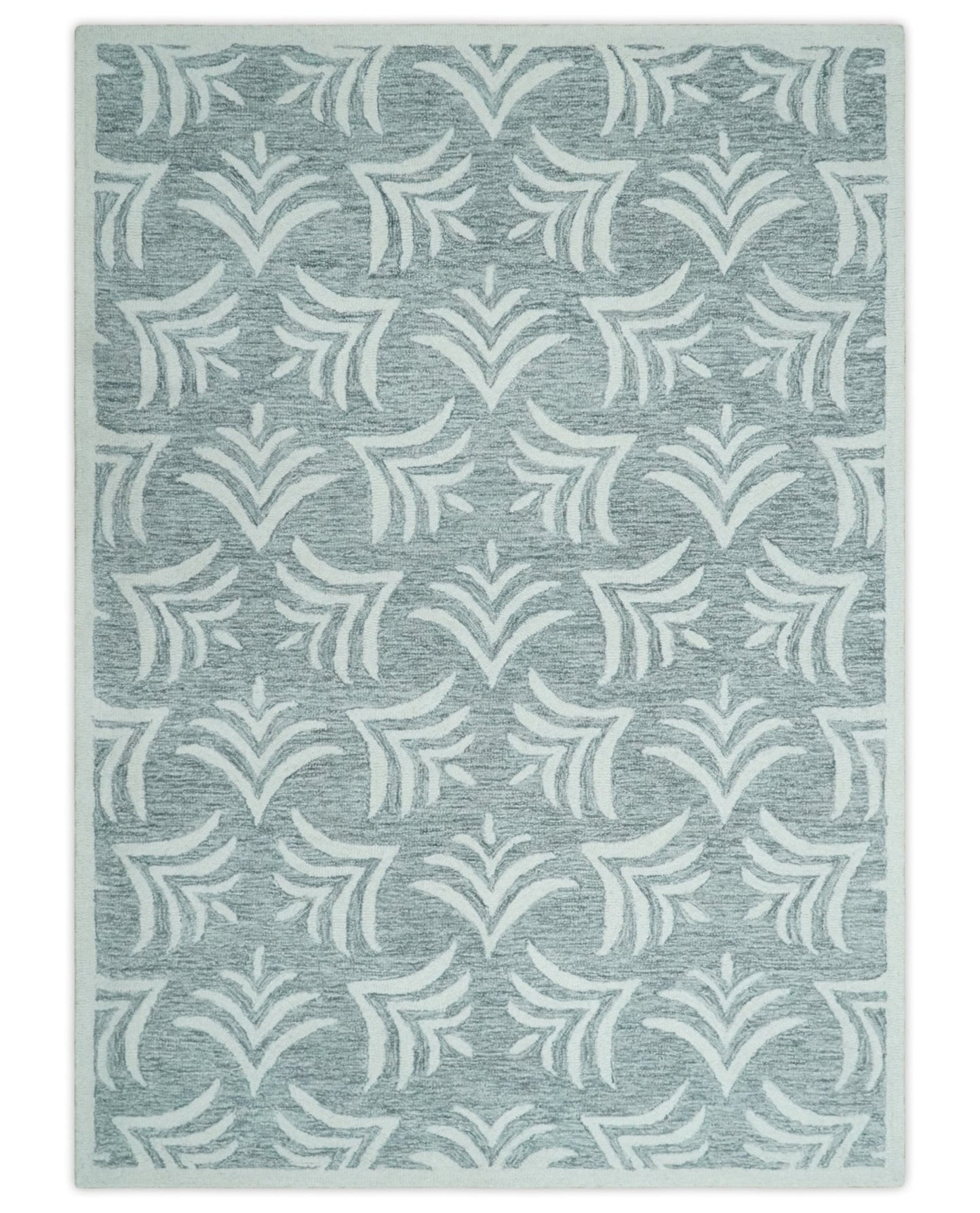 Custom Made Ivory and Gray modern Pattern hand Hooked Contemporary wool Rug