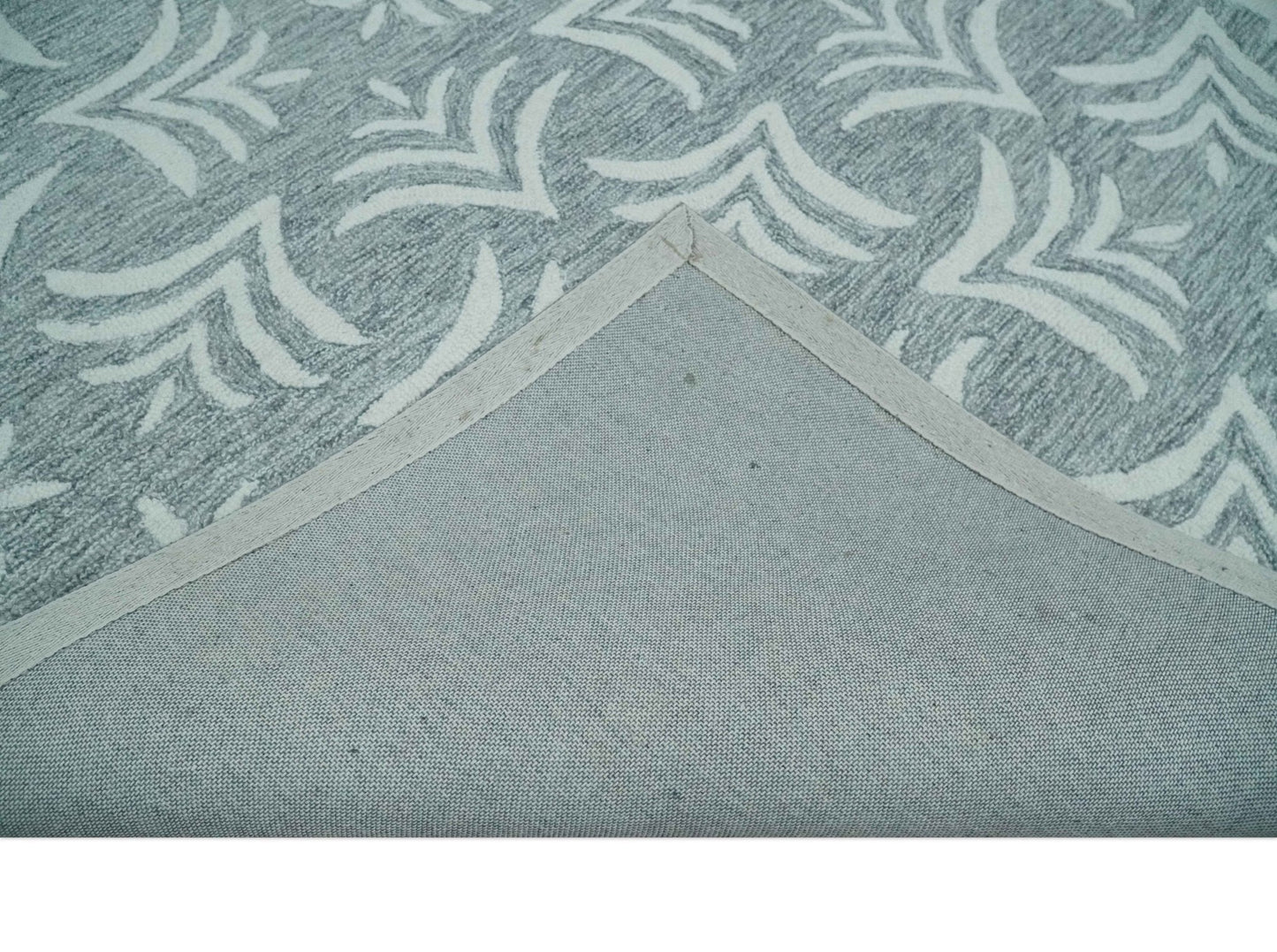 Custom Made Ivory and Gray modern Pattern hand Hooked Contemporary wool Rug