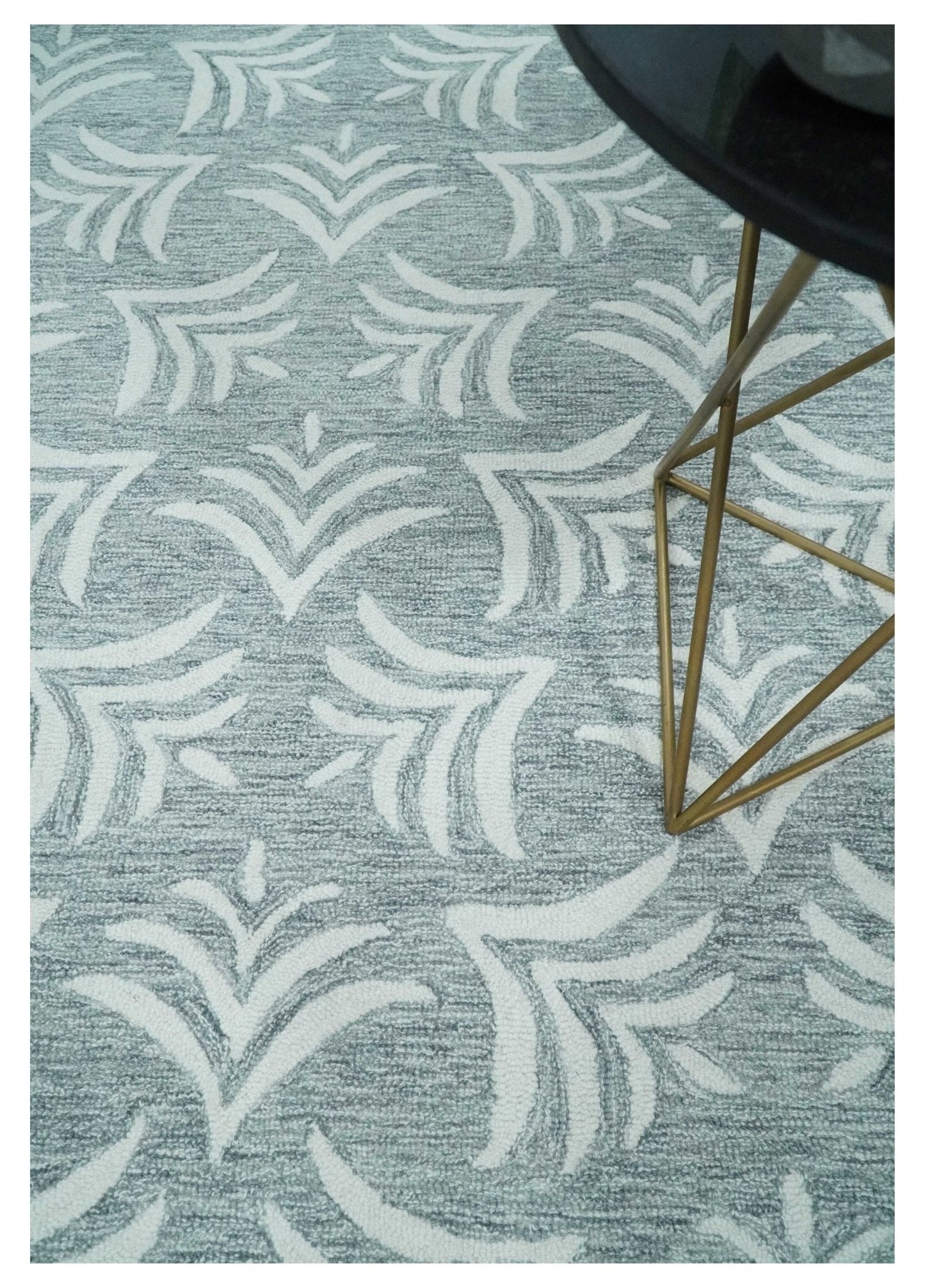 Custom Made Ivory and Gray modern Pattern hand Hooked Contemporary wool Rug
