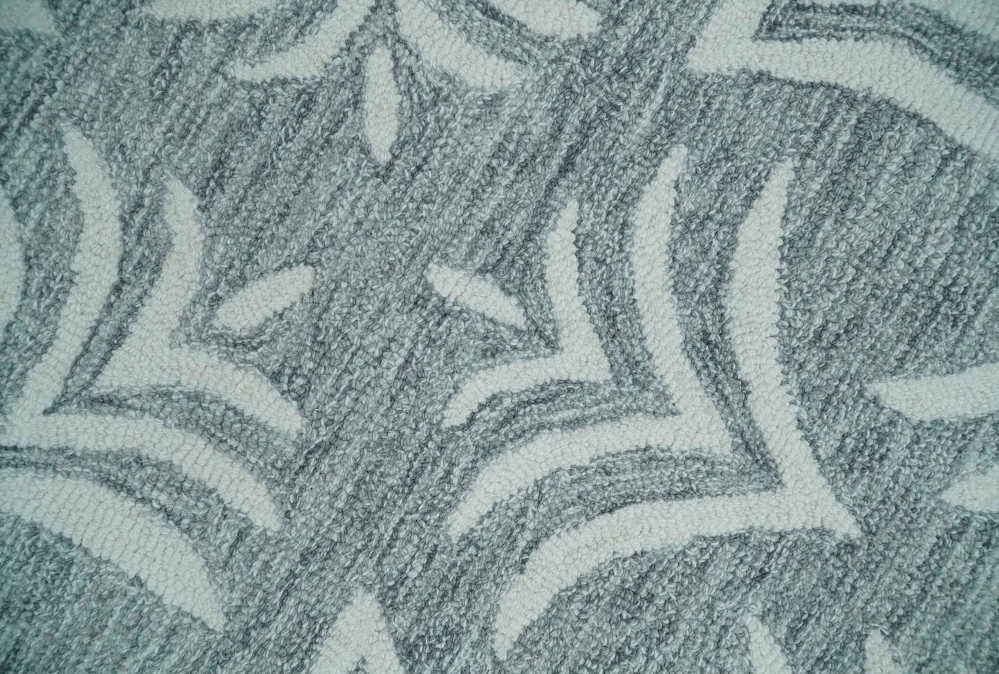 Custom Made Ivory and Gray modern Pattern hand Hooked Contemporary wool Rug
