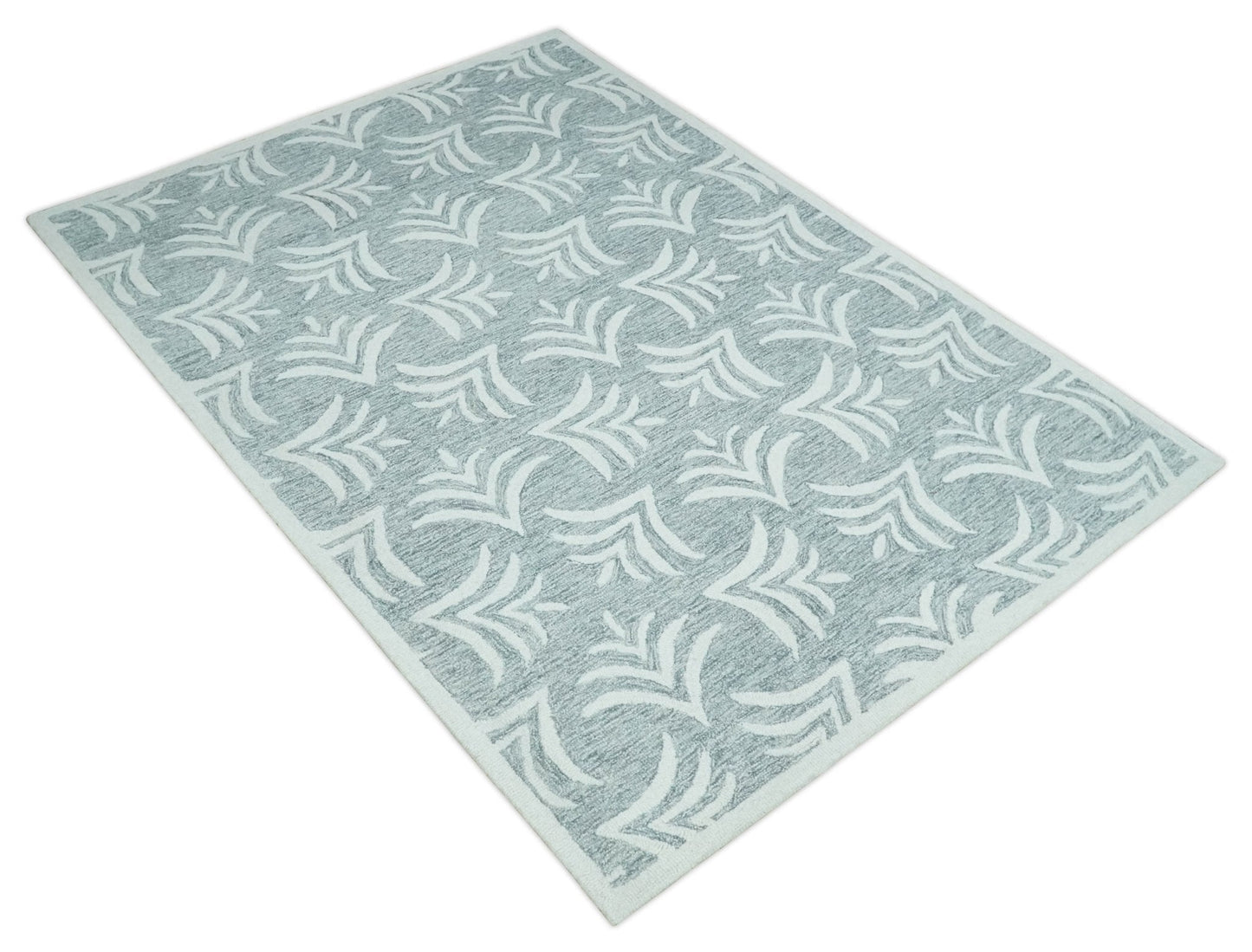 Custom Made Ivory and Gray modern Pattern hand Hooked Contemporary wool Rug