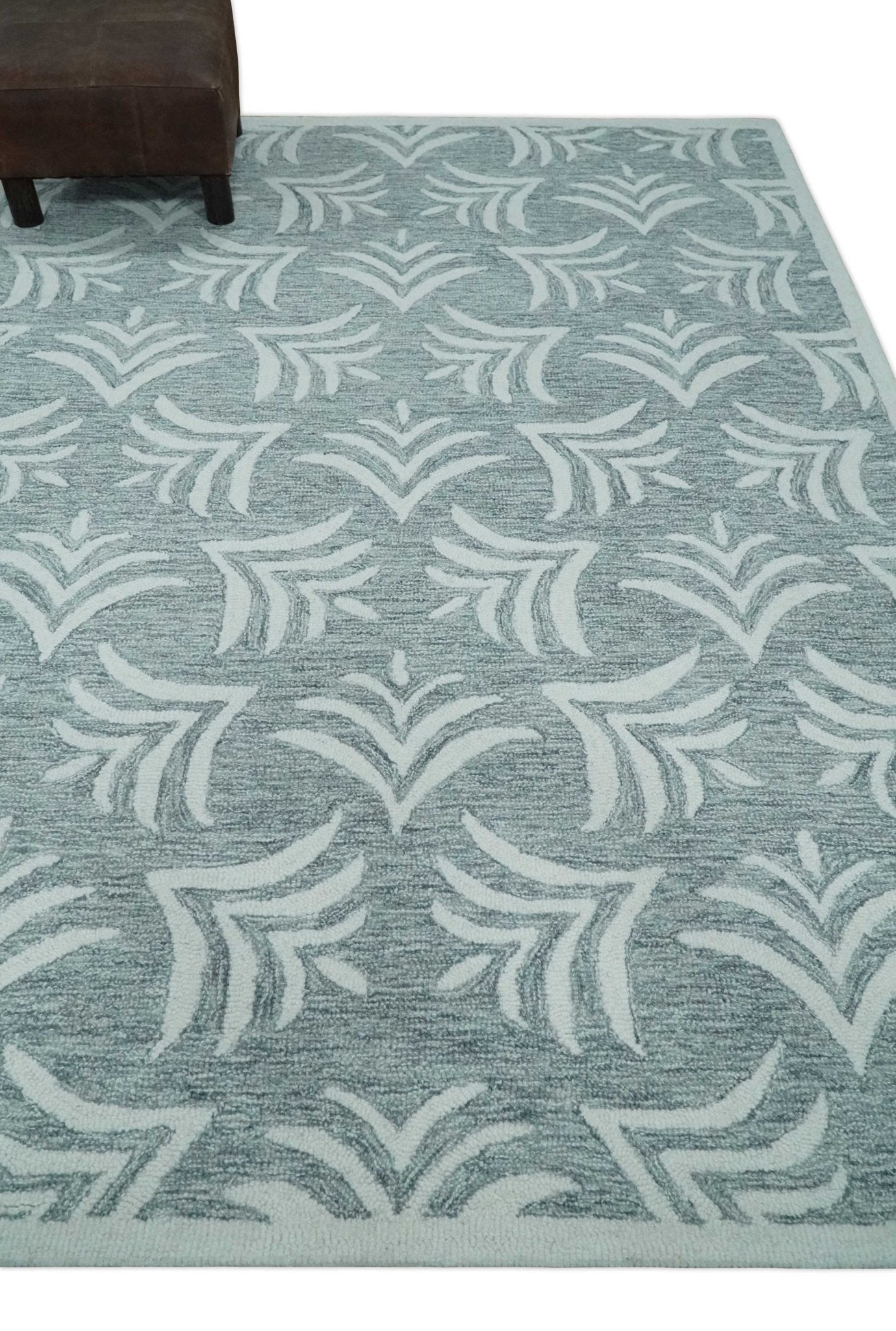 Custom Made Ivory and Gray modern Pattern hand Hooked Contemporary wool Rug