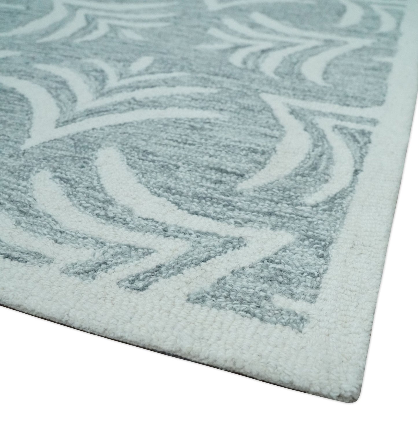 Custom Made Ivory and Gray modern Pattern hand Hooked Contemporary wool Rug