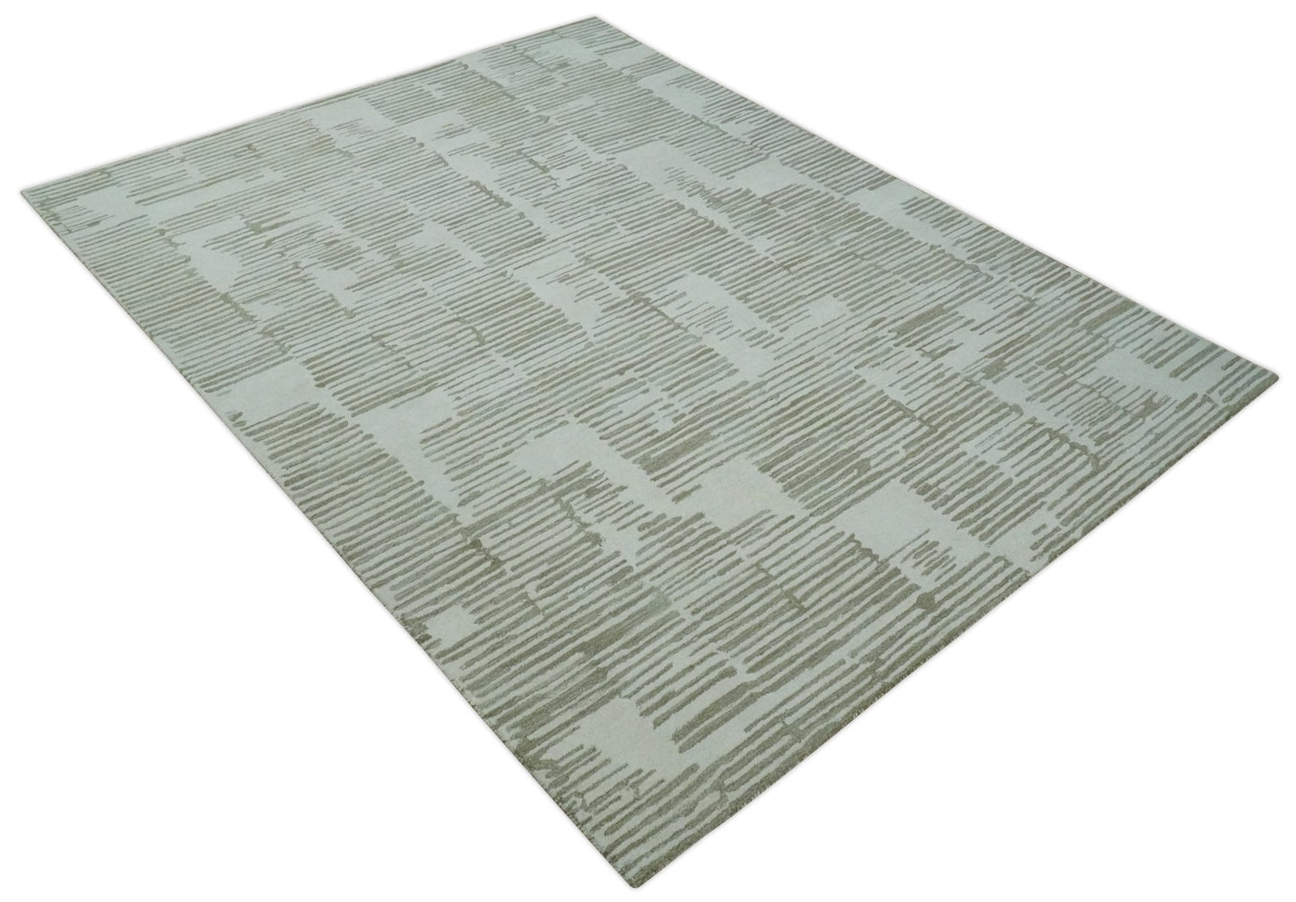 Custom Made Ivory and Olive Modern Stripes Design Hand Tufted wool Area Rug, Kids, Living Room and Bedroom Rug