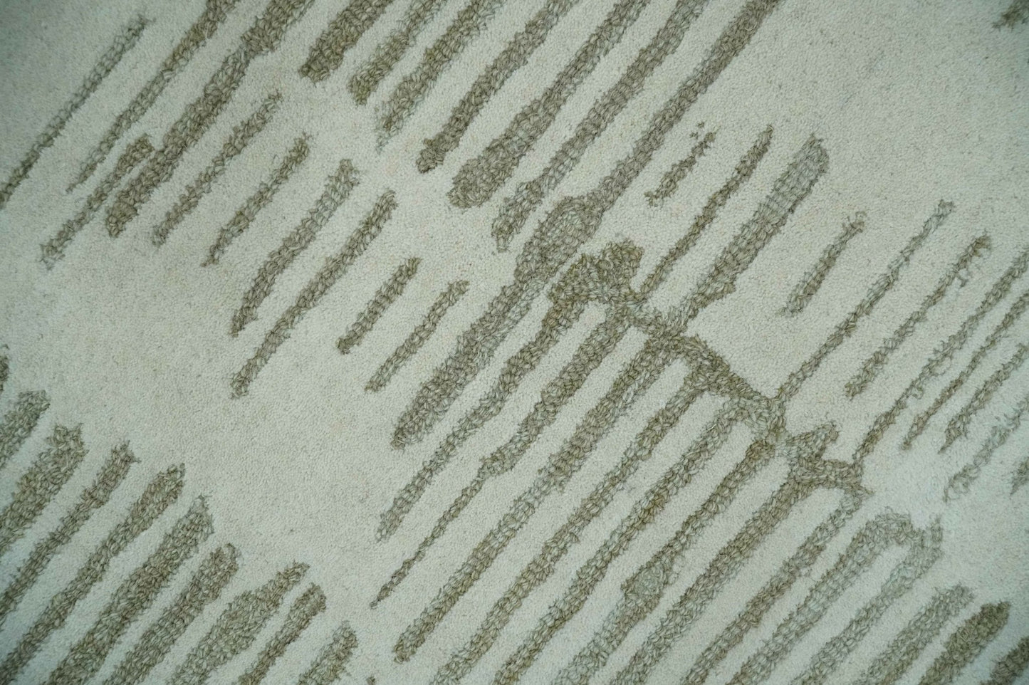 Custom Made Ivory and Olive Modern Stripes Design Hand Tufted wool Area Rug, Kids, Living Room and Bedroom Rug