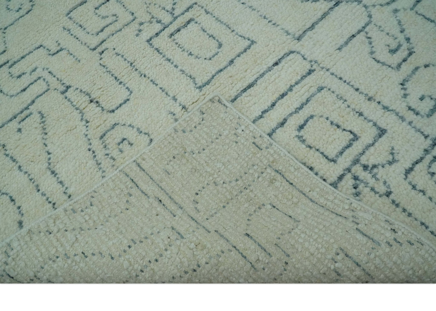 Custom Made Ivory, Beige and Gray Maze Design Hand knotted wool Area Rug
