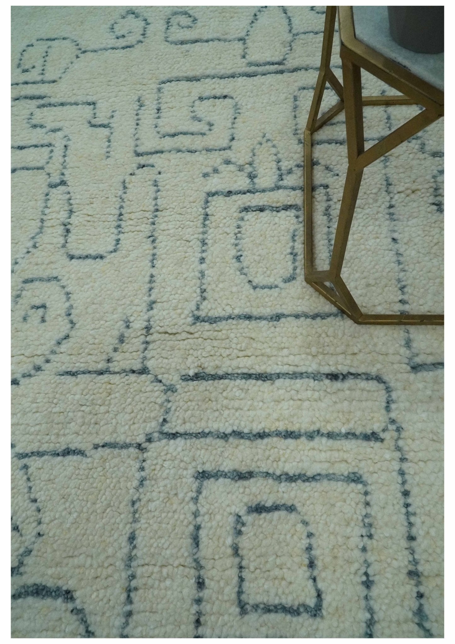 Custom Made Ivory, Beige and Gray Maze Design Hand knotted wool Area Rug