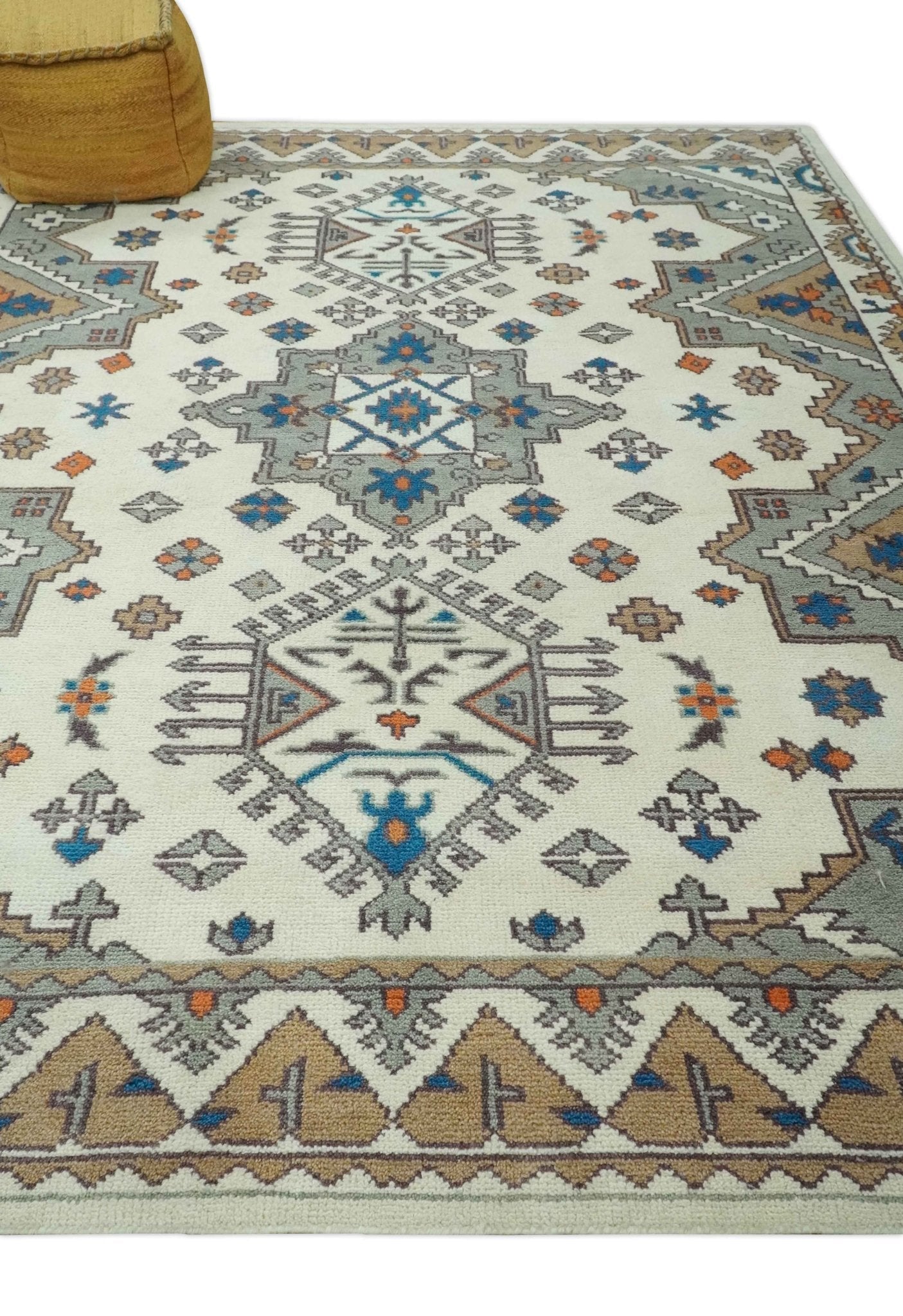 Custom Made Ivory, Gray and Camel Traditional Hand knotted Wool Area Rug