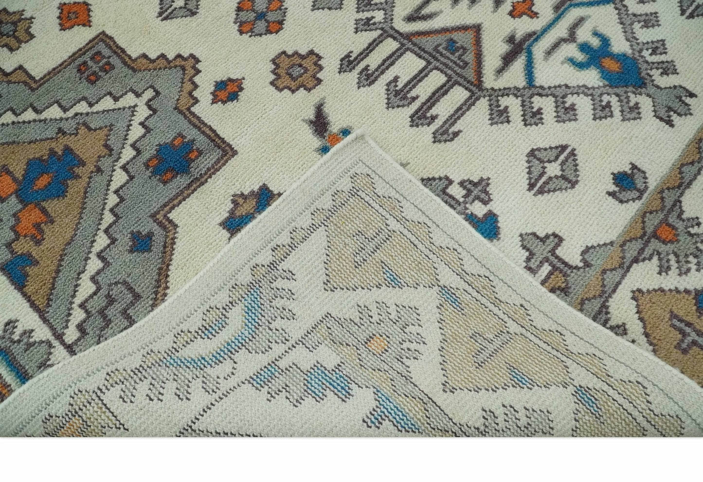 Custom Made Ivory, Gray and Camel Traditional Hand knotted Wool Area Rug