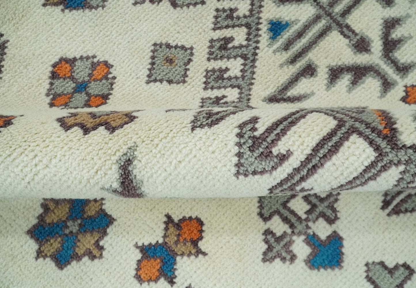 Custom Made Ivory, Gray and Camel Traditional Hand knotted Wool Area Rug