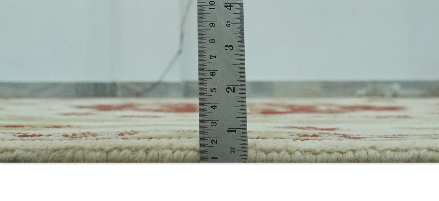 Custom Made Ivory, Olive and Maroon Traditional Medallion Mamluk Design wool Rug