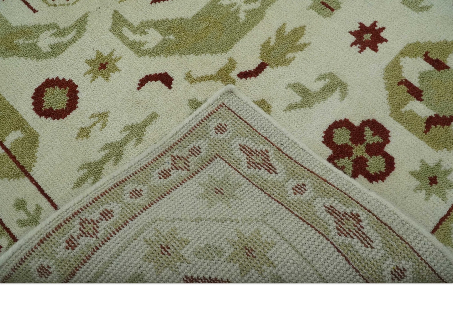 Custom Made Ivory, Olive and Maroon Traditional Medallion Mamluk Design wool Rug