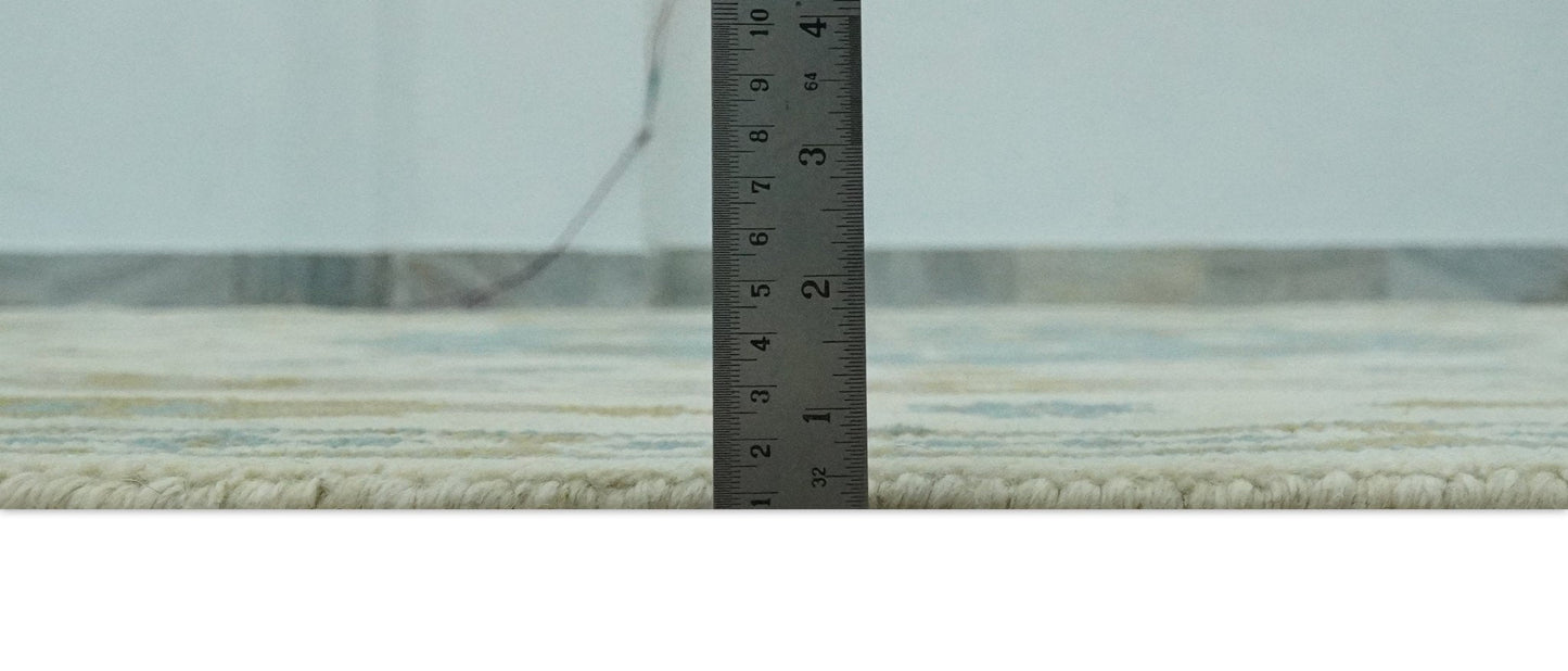 Custom Made Ivory, Olive and Teal Hand Knotted Traditional Medallion Mamluk Design wool Rug