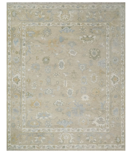 Custom Made Beige and Ivory Hand Knotted Traditional Oushak Wool Area Rug