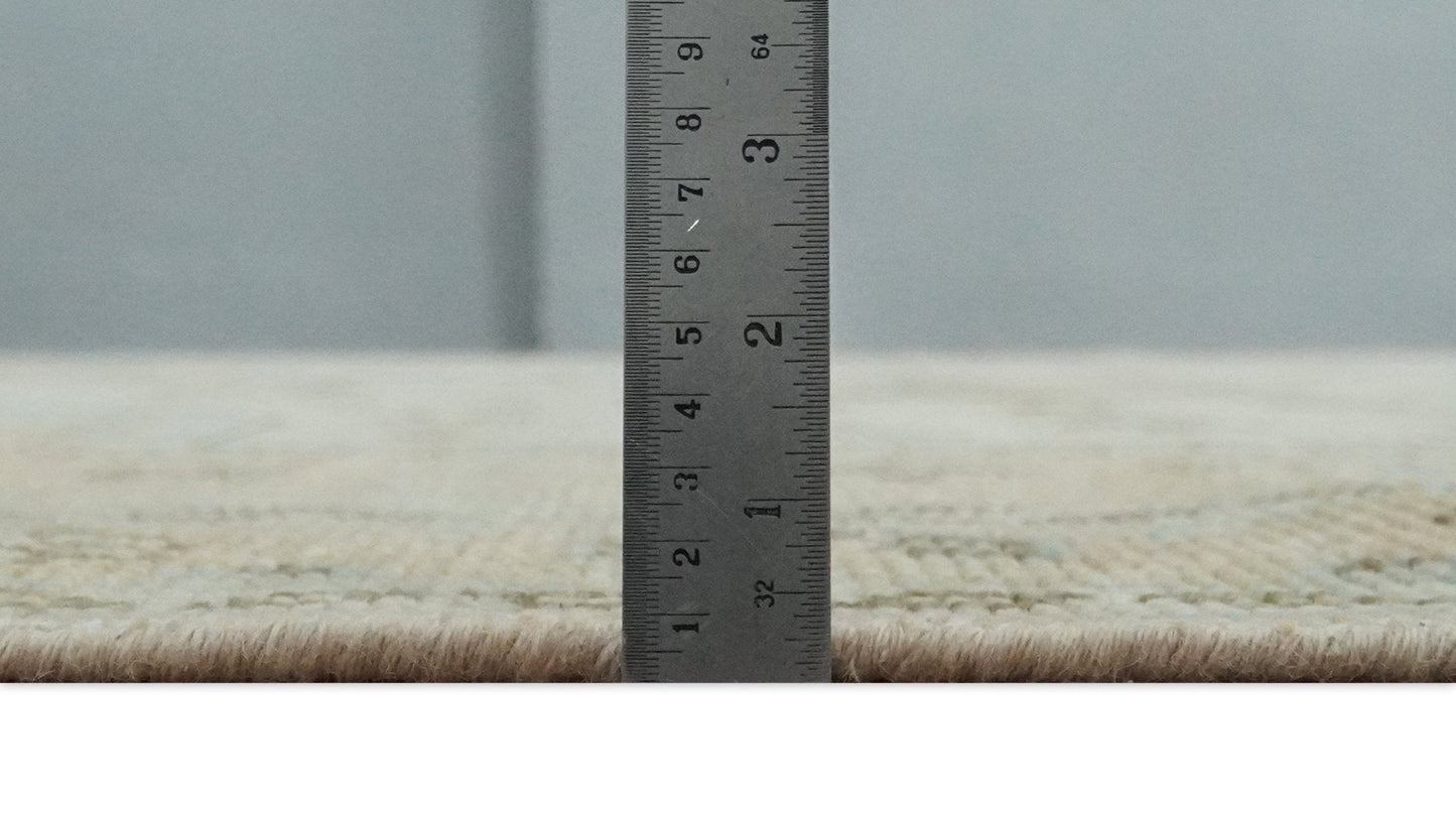 Custom Made Low Pile Hand Knotted Peach and Blue Traditional Design Wool Area Rug