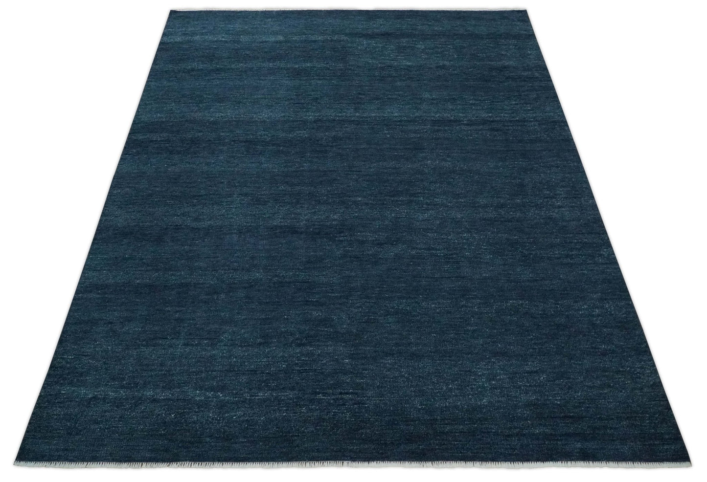 Custom Made Midnight blue Solid Hand knotted Modern wool Area Rug