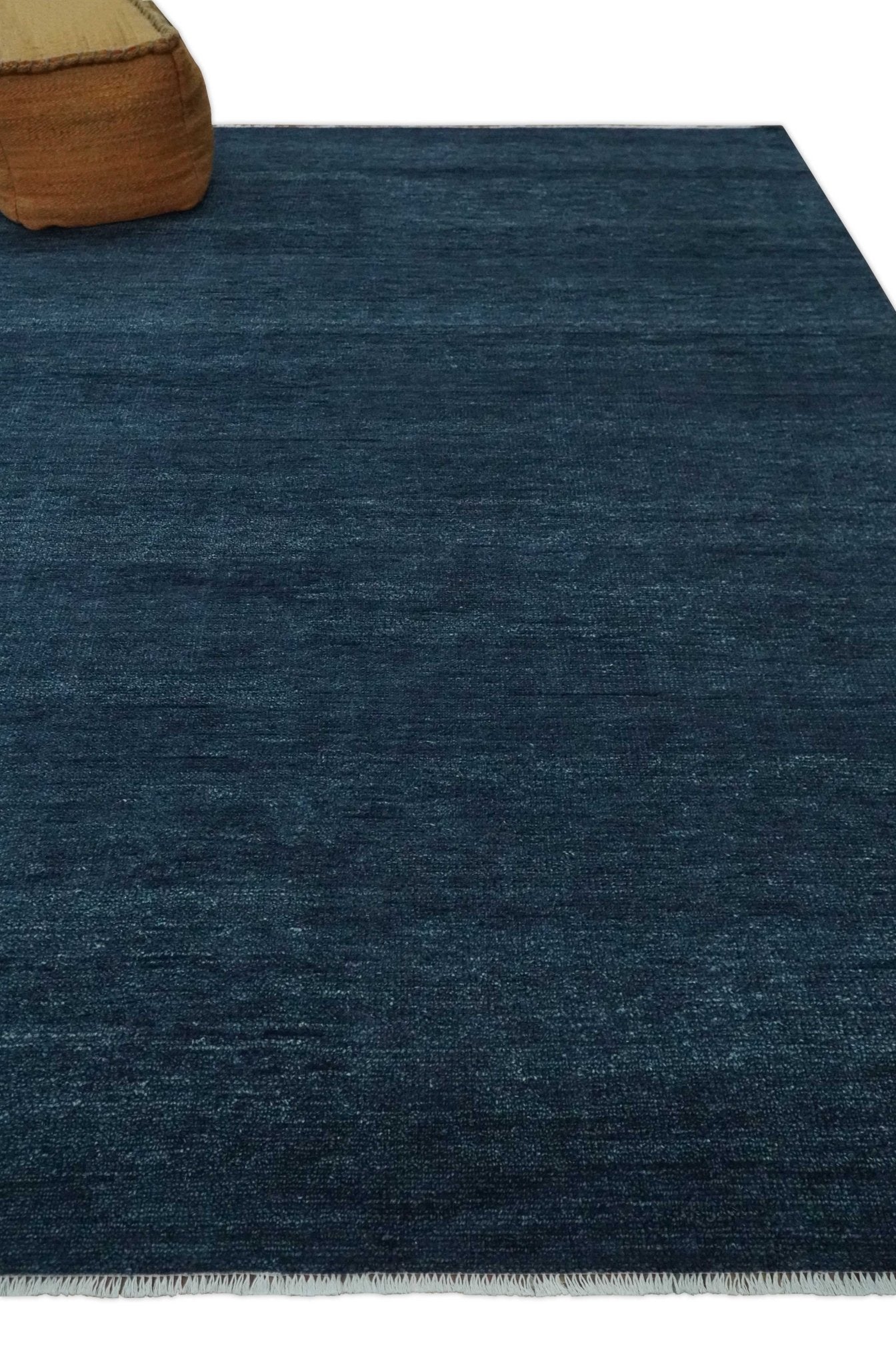 Custom Made Midnight blue Solid Hand knotted Modern wool Area Rug