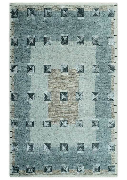 Custom Made modern Geometrical Silver and Gray Hand knotted wool Rug