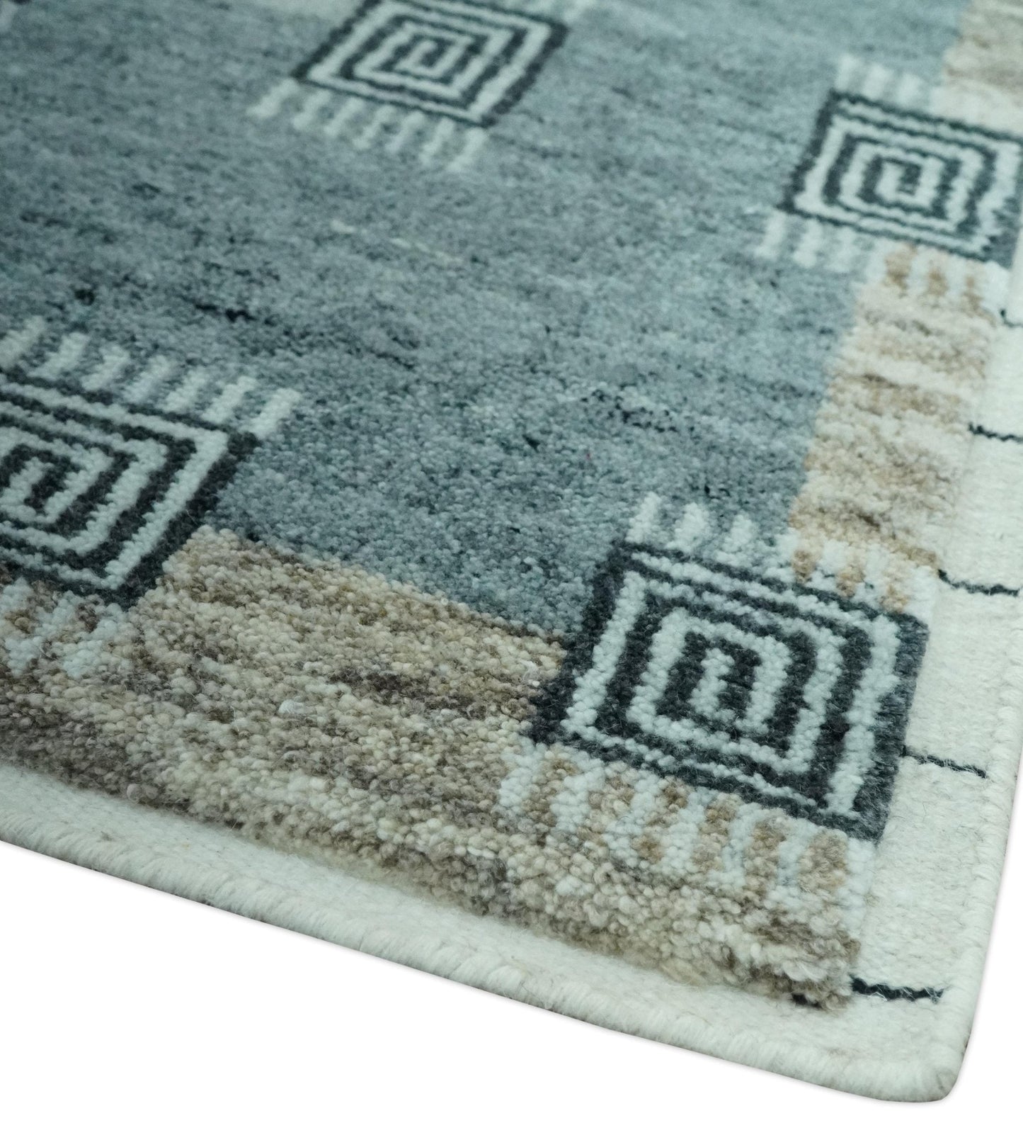 Custom Made modern Geometrical Silver and Gray Hand knotted wool Rug