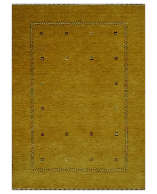Custom Made Mustard Modern Tribal Design Wool Area Rug